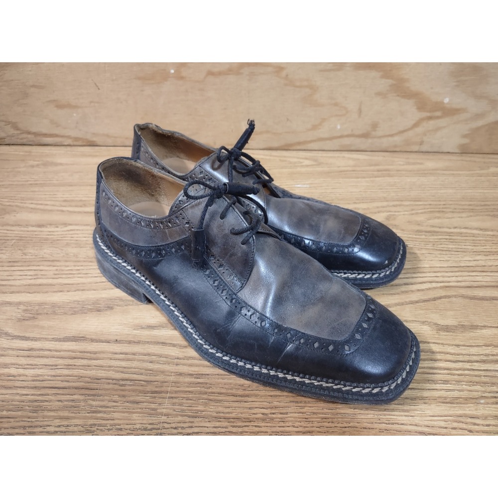 Mezlan Cerro Mens Grey Black Leather Brogue Square Toe Oxford Shoes Size 10 M